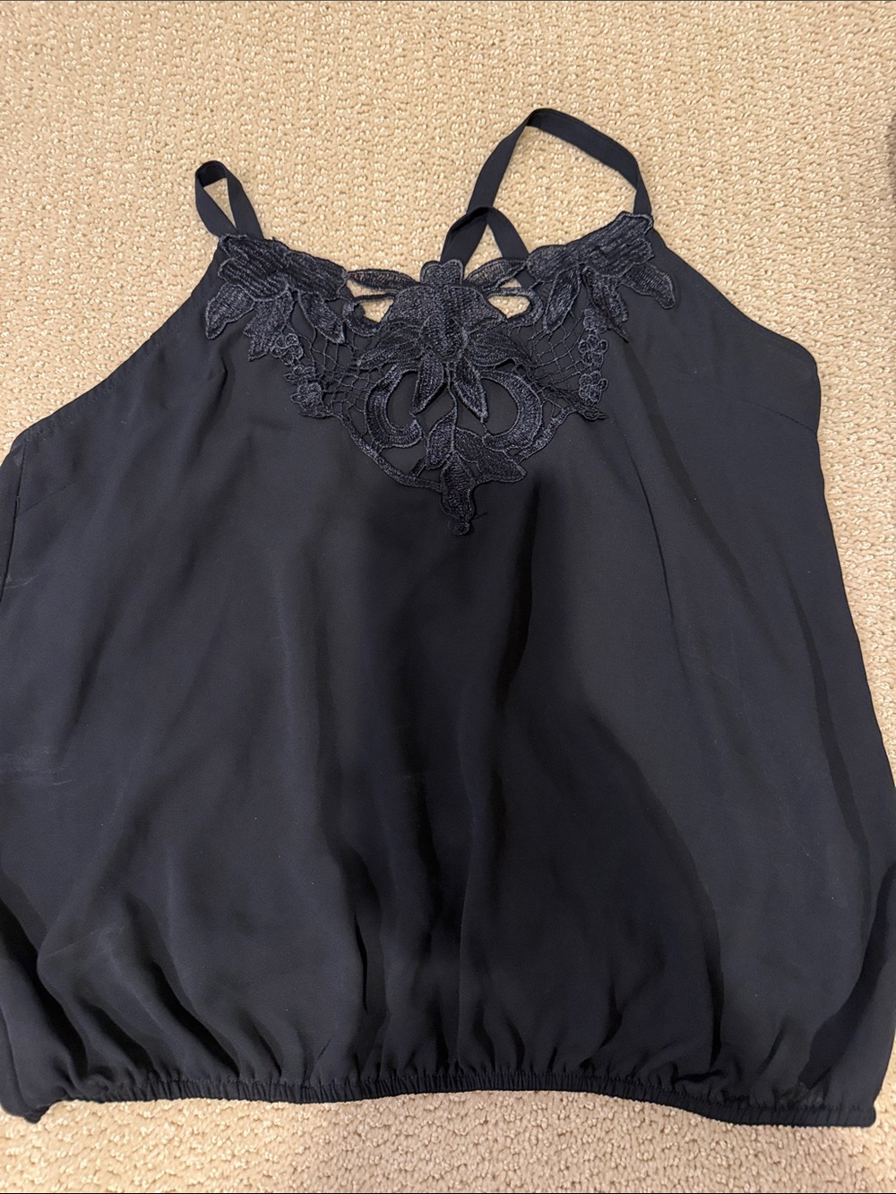 Solemio Black Lace-Detail Camisole Tank